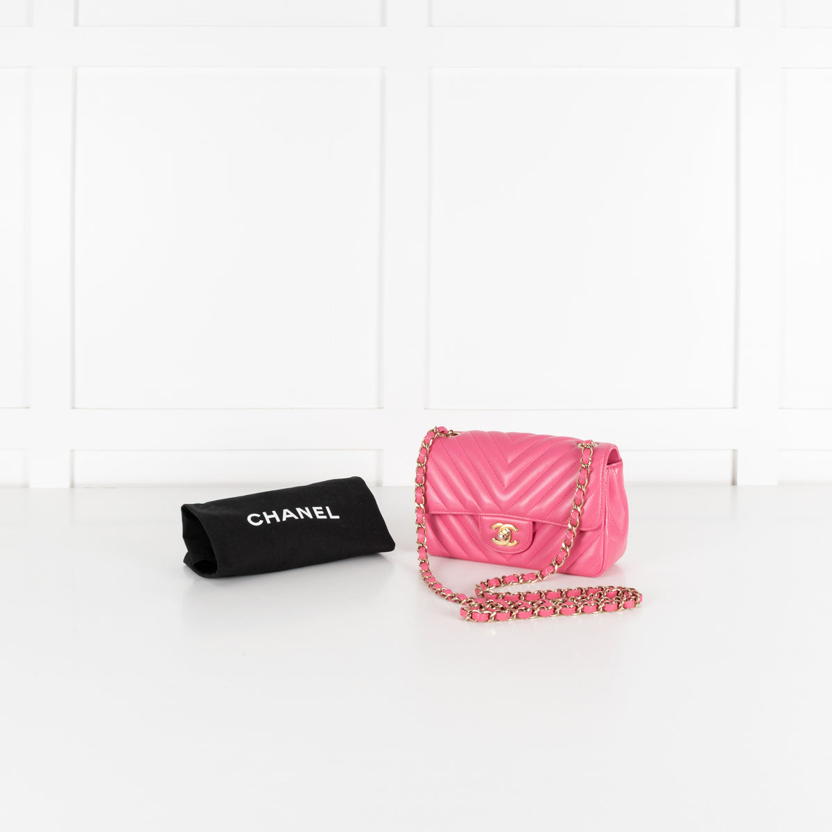 Classic Mini Rectangular Flap Bag Chevron Lambskin Pink - Image 3