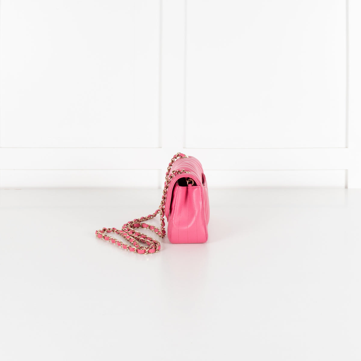 Classic Mini Rectangular Flap Bag Chevron Lambskin Pink - Image 5