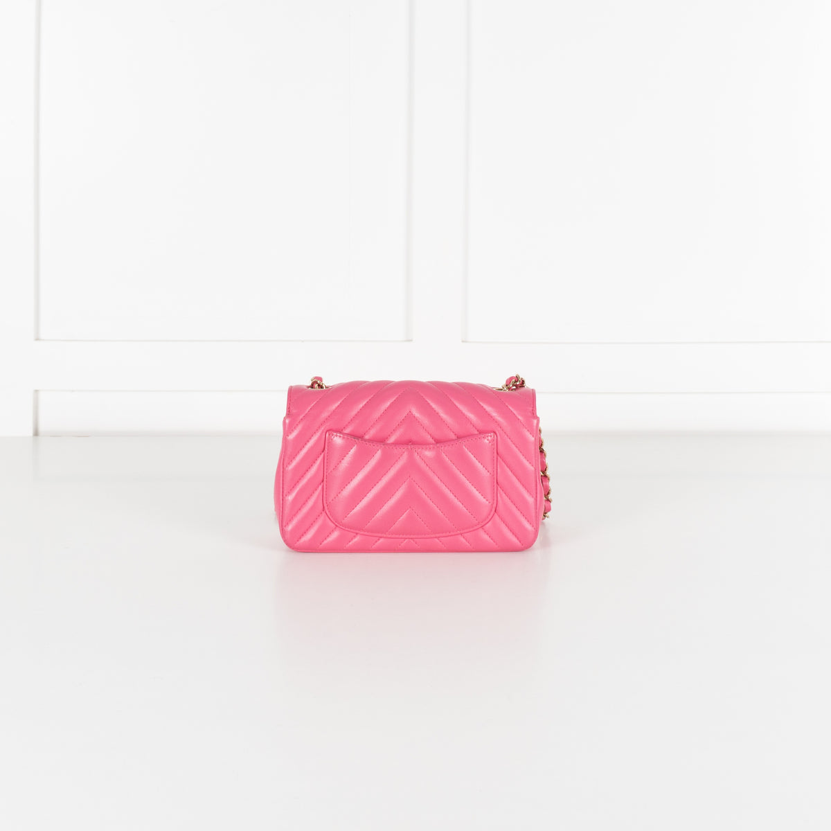 Classic Mini Rectangular Flap Bag Chevron Lambskin Pink - Image 7