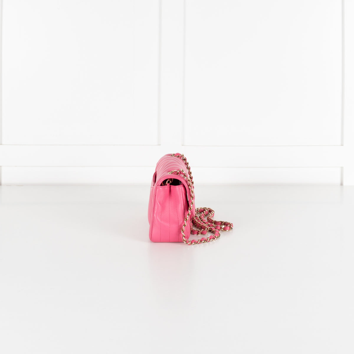 Classic Mini Rectangular Flap Bag Chevron Lambskin Pink - Image 8