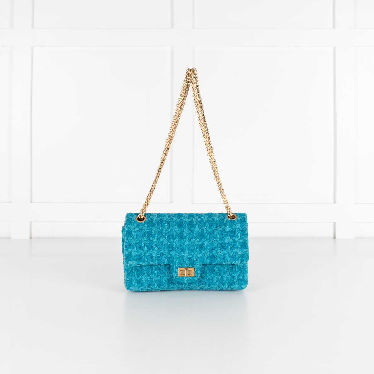 Turquoise Blue Reissue 2.55 Quilted Tweed Double Flap Bag - Image 1