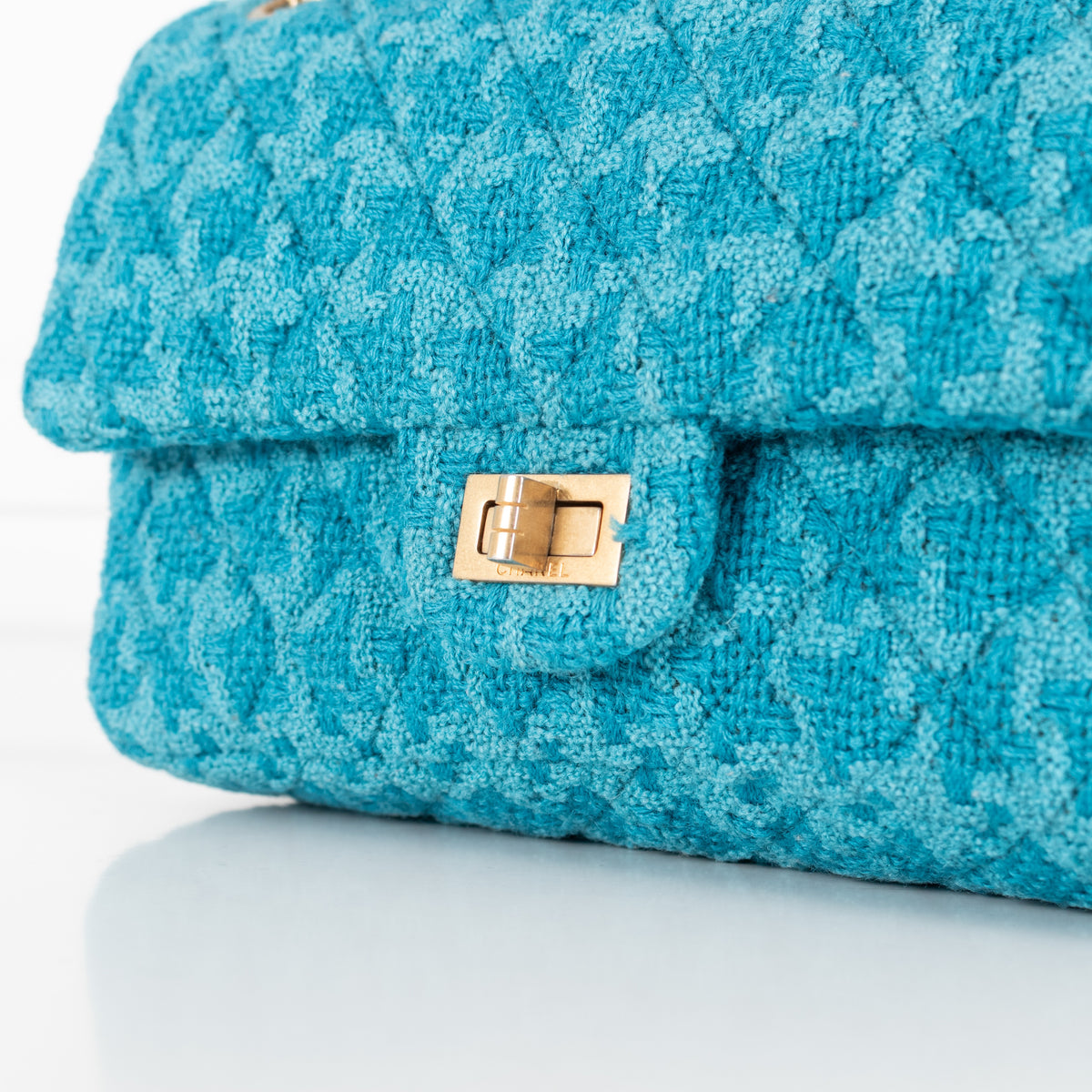 Turquoise Blue Reissue 2.55 Quilted Tweed Double Flap Bag - Image 17