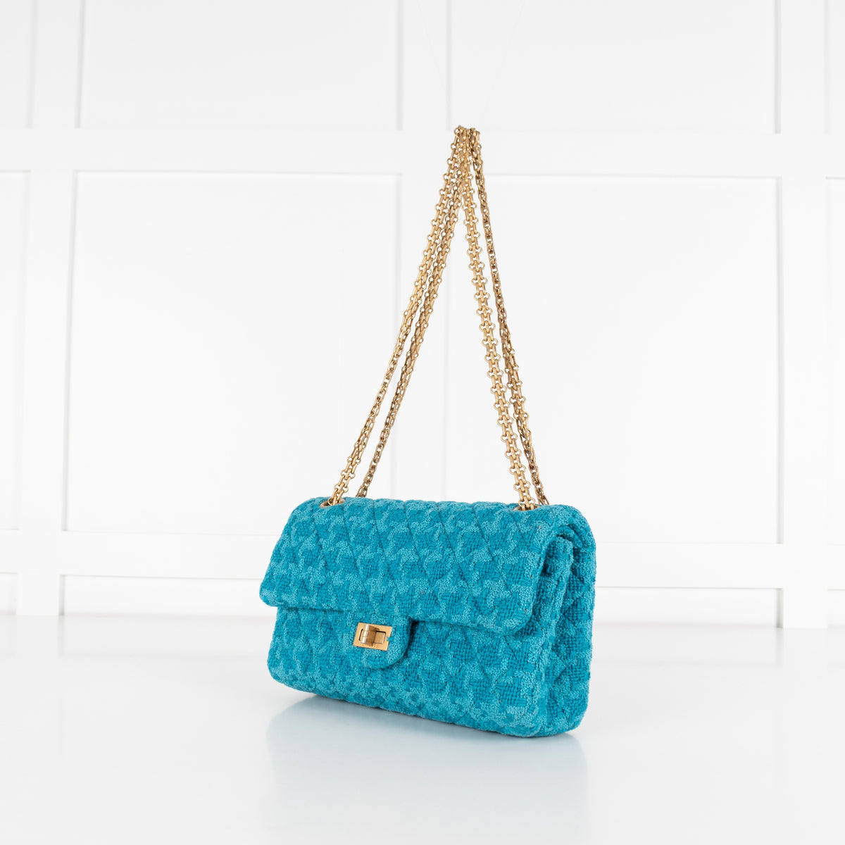 Turquoise Blue Reissue 2.55 Quilted Tweed Double Flap Bag - Image 9