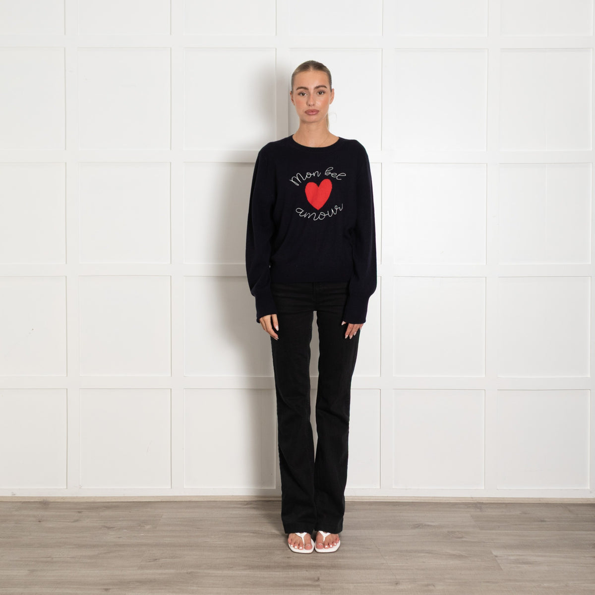 Chinti and Parker Navy Mon Bee Heart Logo Wool Cashmere Knit - Image 1