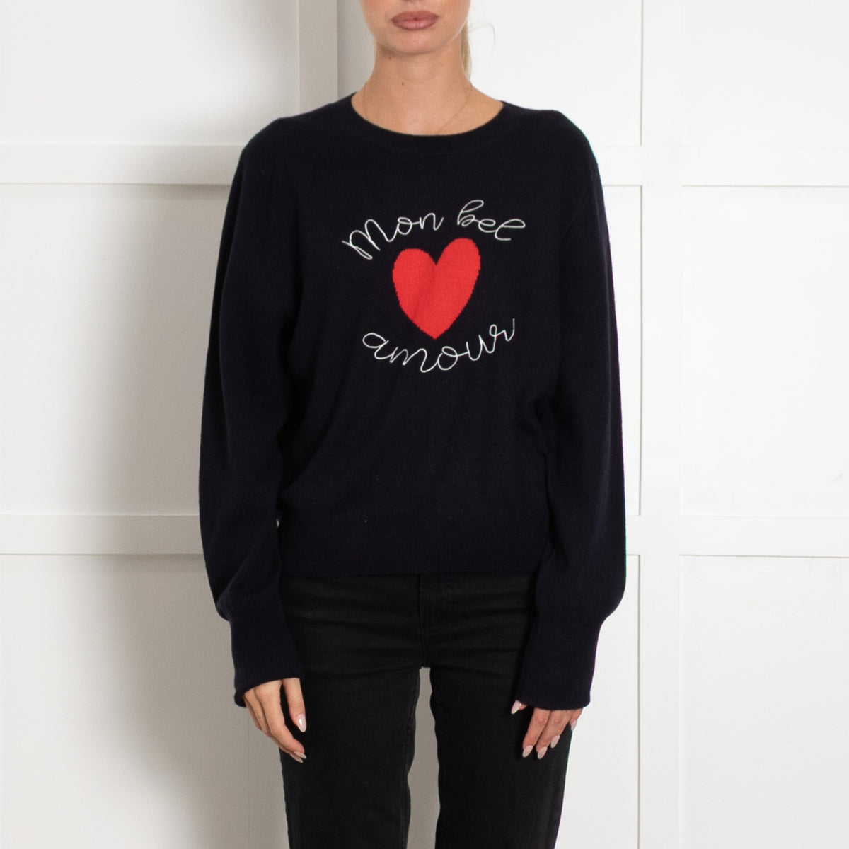 Chinti and Parker Navy Mon Bee Heart Logo Wool Cashmere Knit - Image 2