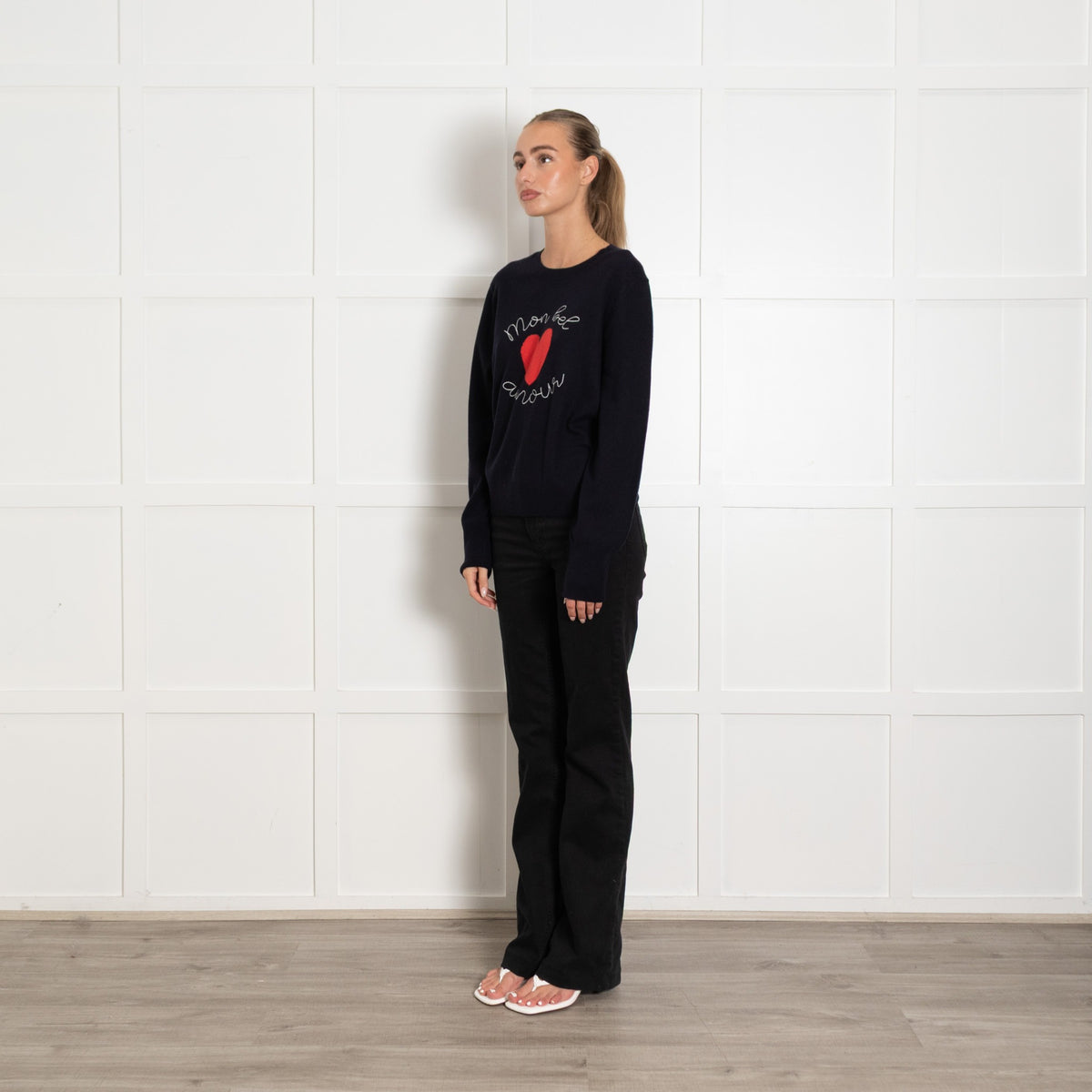 Chinti and Parker Navy Mon Bee Heart Logo Wool Cashmere Knit - Image 3