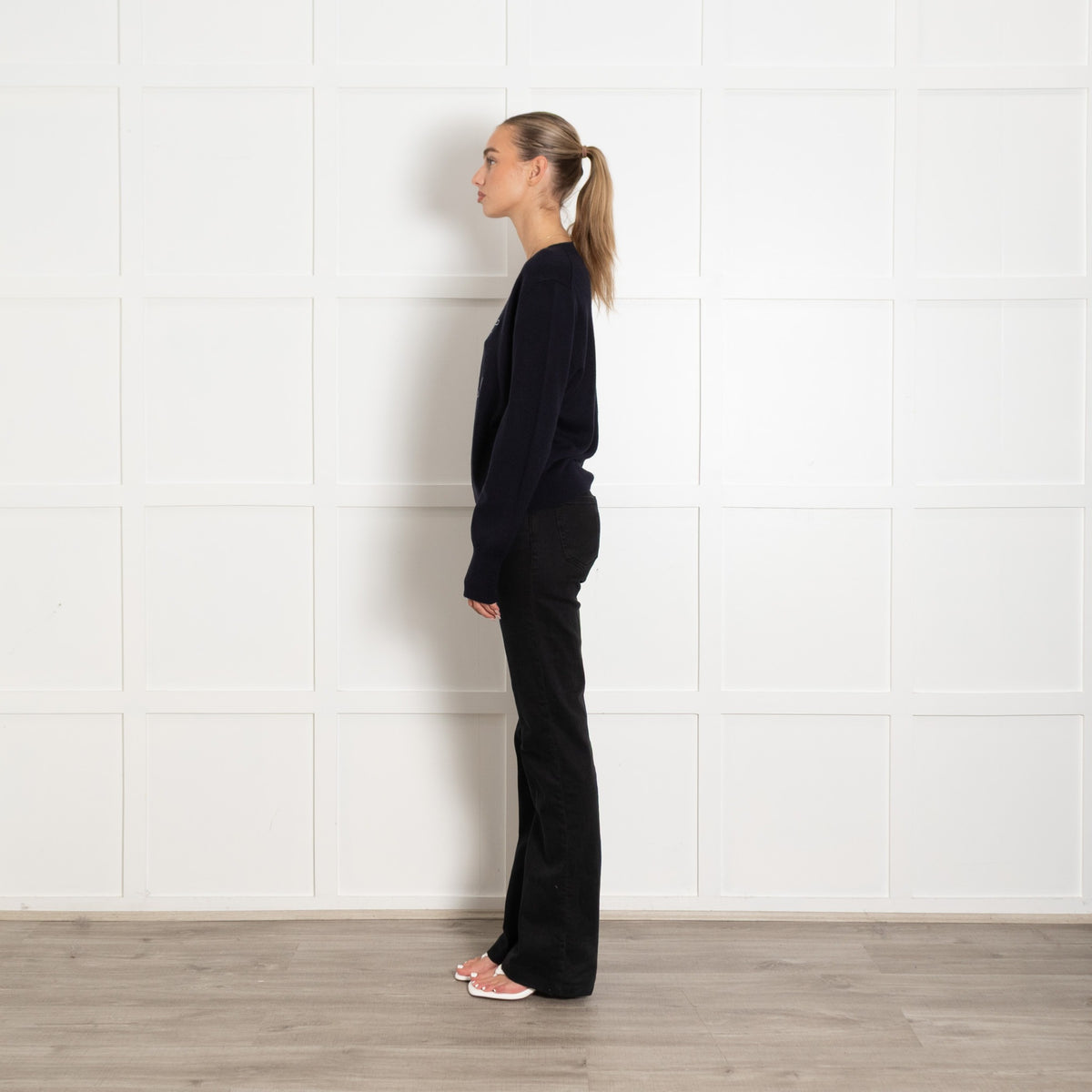 Chinti and Parker Navy Mon Bee Heart Logo Wool Cashmere Knit - Image 4