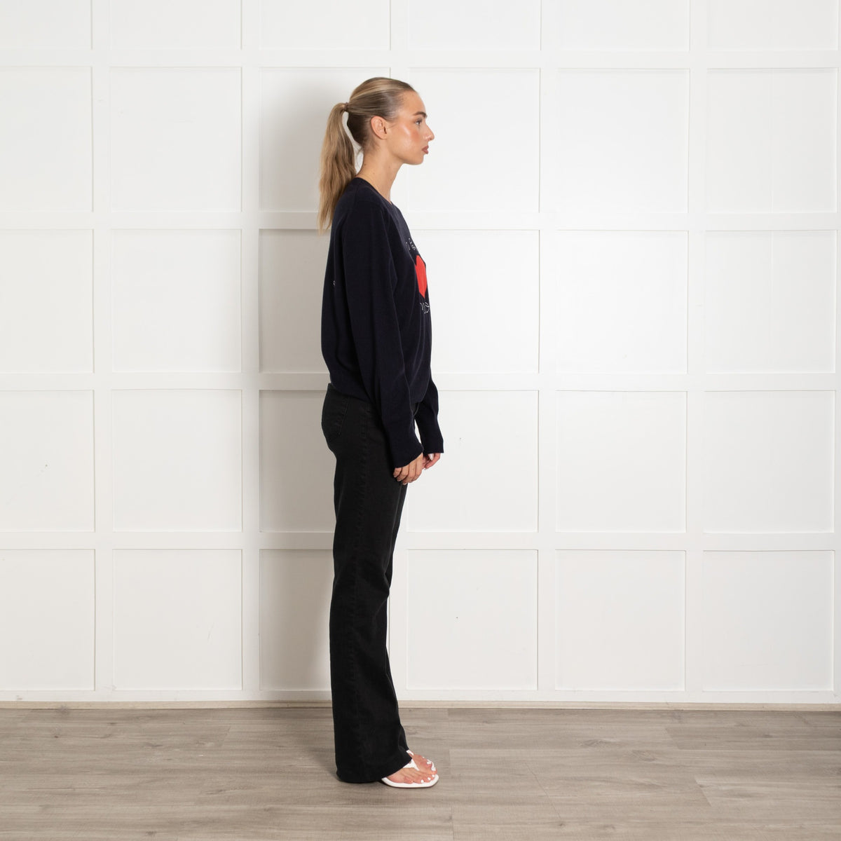 Chinti and Parker Navy Mon Bee Heart Logo Wool Cashmere Knit - Image 6