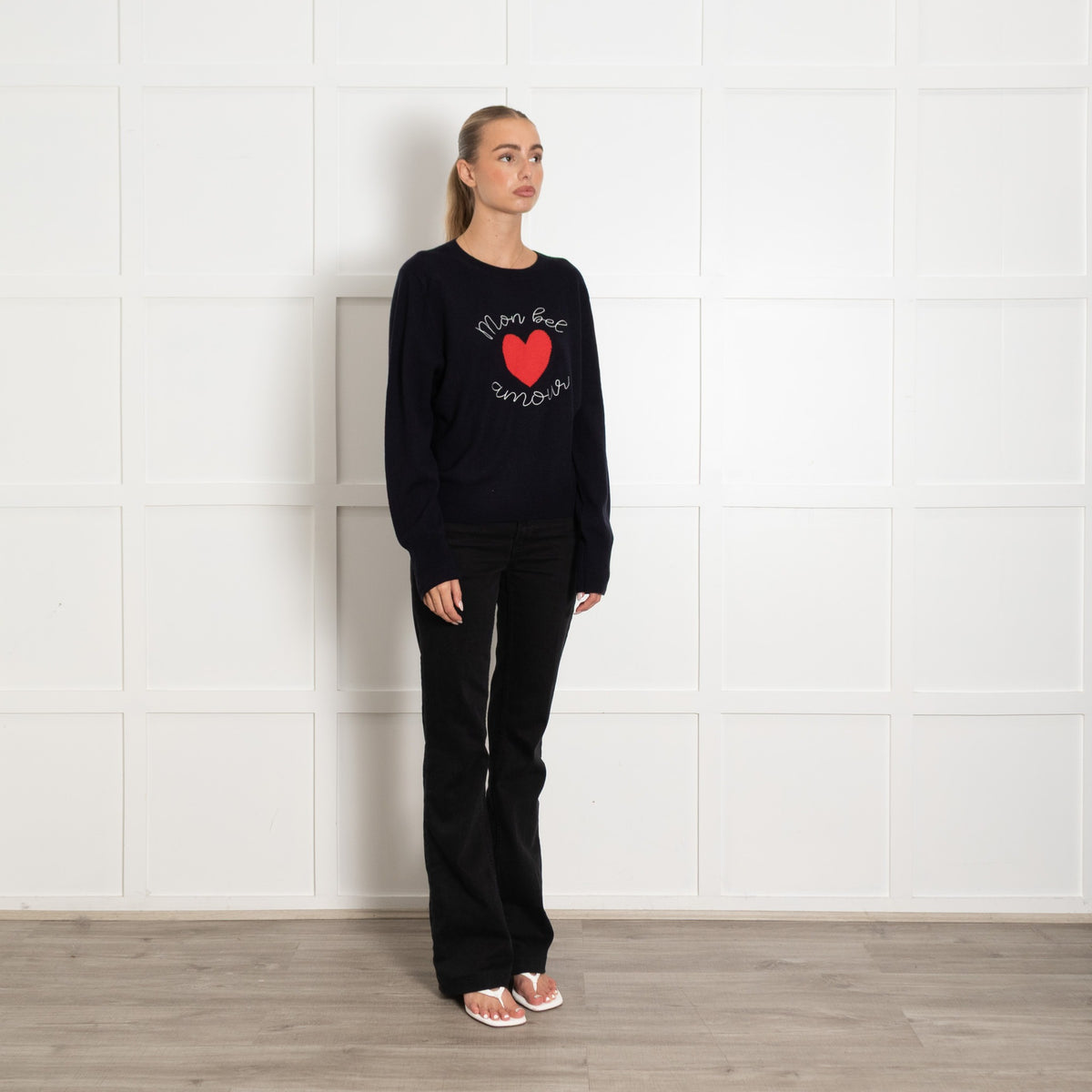 Chinti and Parker Navy Mon Bee Heart Logo Wool Cashmere Knit - Image 7