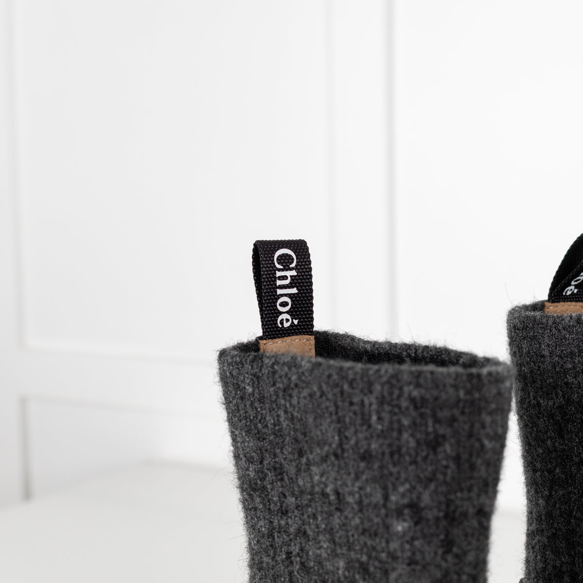 Chloé Black Leather and Grey Knit Sock Ankle Boots - Image 12