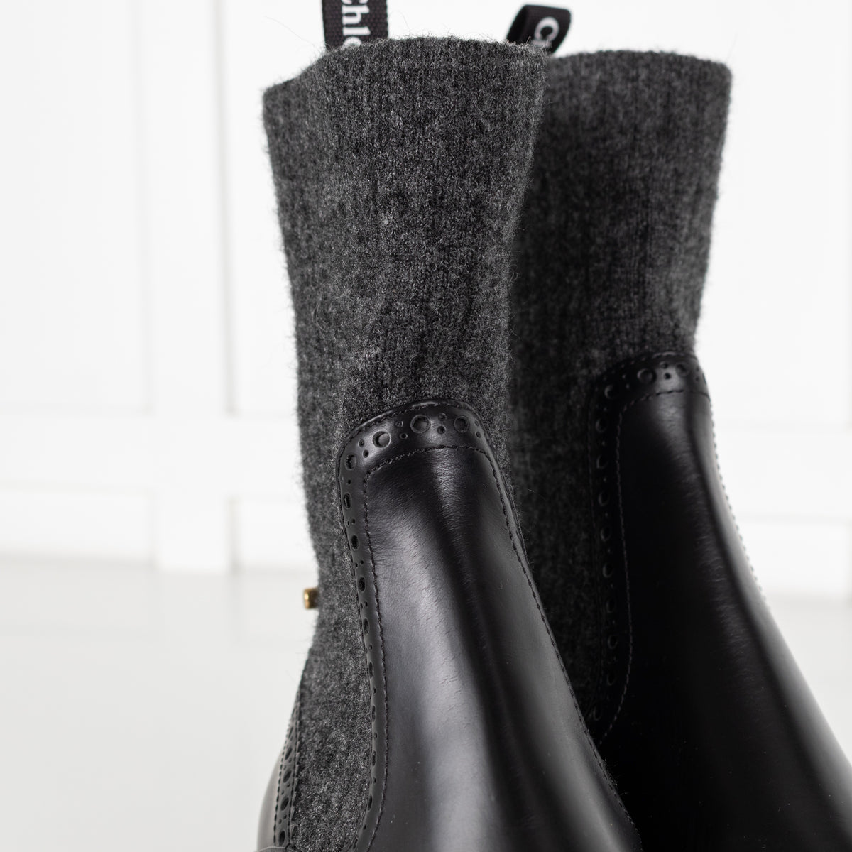 Chloé Black Leather and Grey Knit Sock Ankle Boots - Image 14