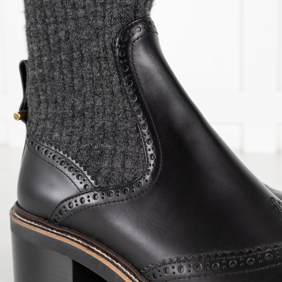 Chloé Black Leather and Grey Knit Sock Ankle Boots - Image 16