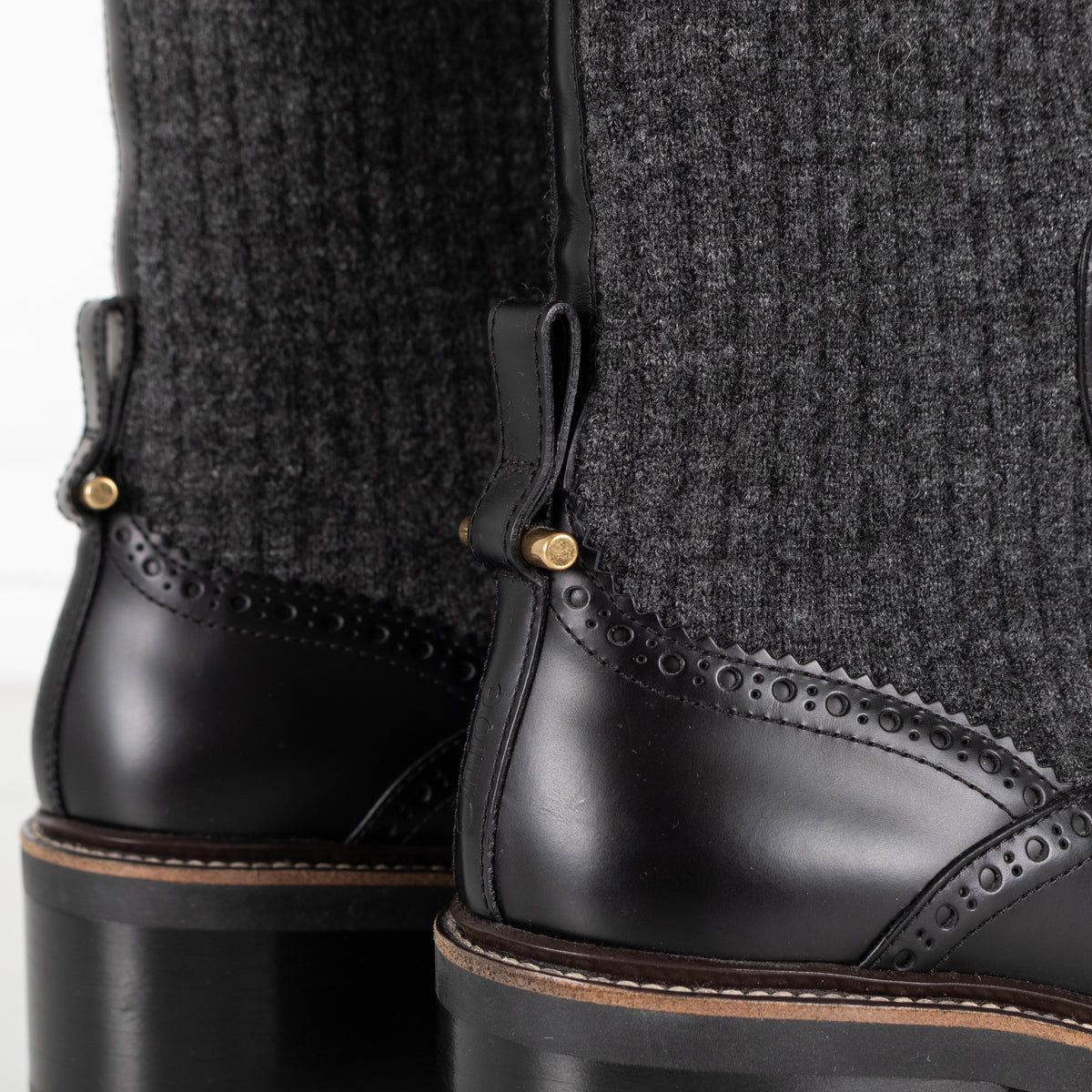 Chloé Black Leather and Grey Knit Sock Ankle Boots - Image 19