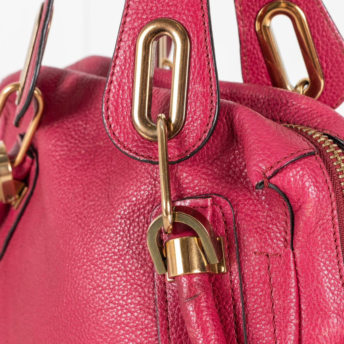 Chloe Pink Paraty Leather Gold Detailed Handbag - Image 12