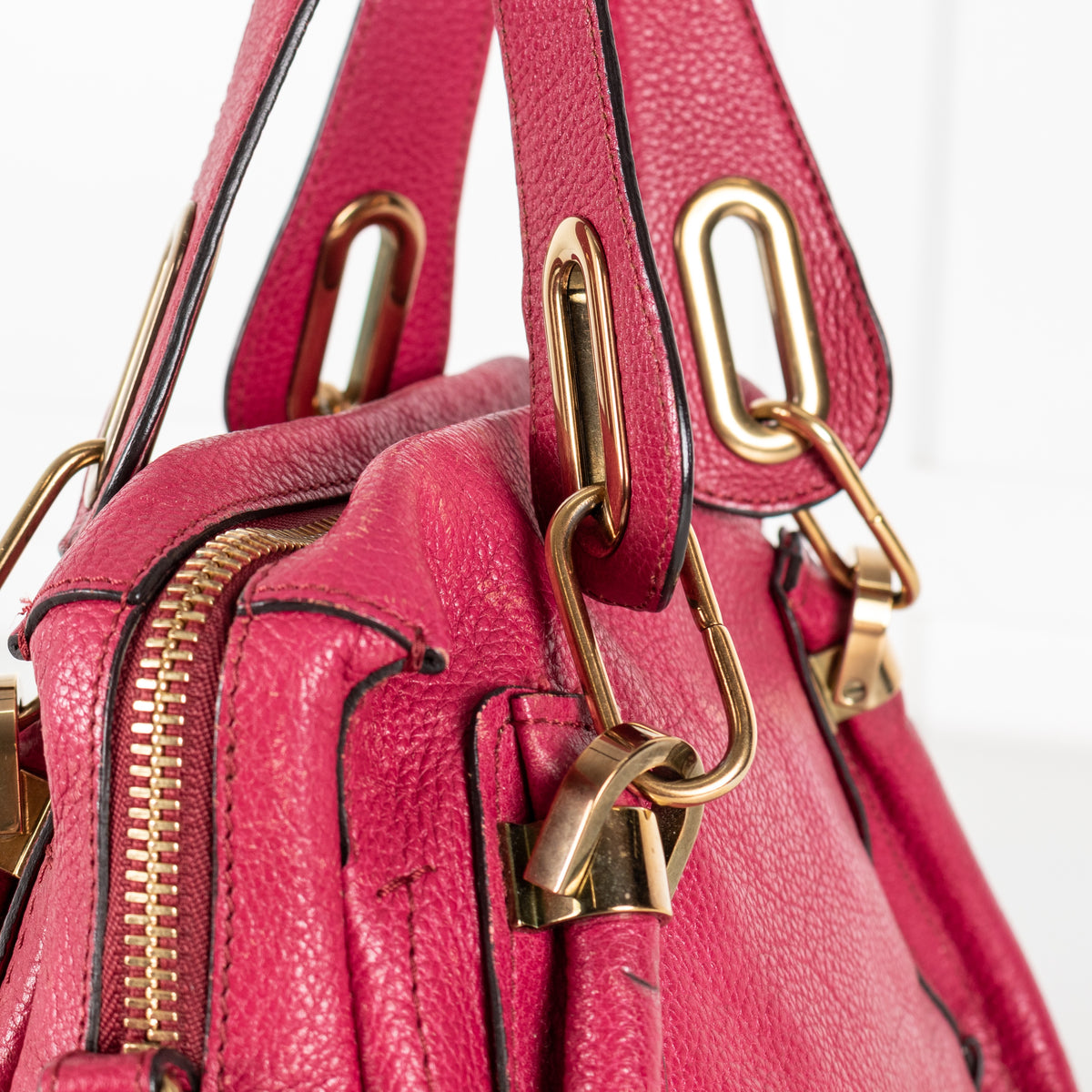 Chloe Pink Paraty Leather Gold Detailed Handbag - Image 13