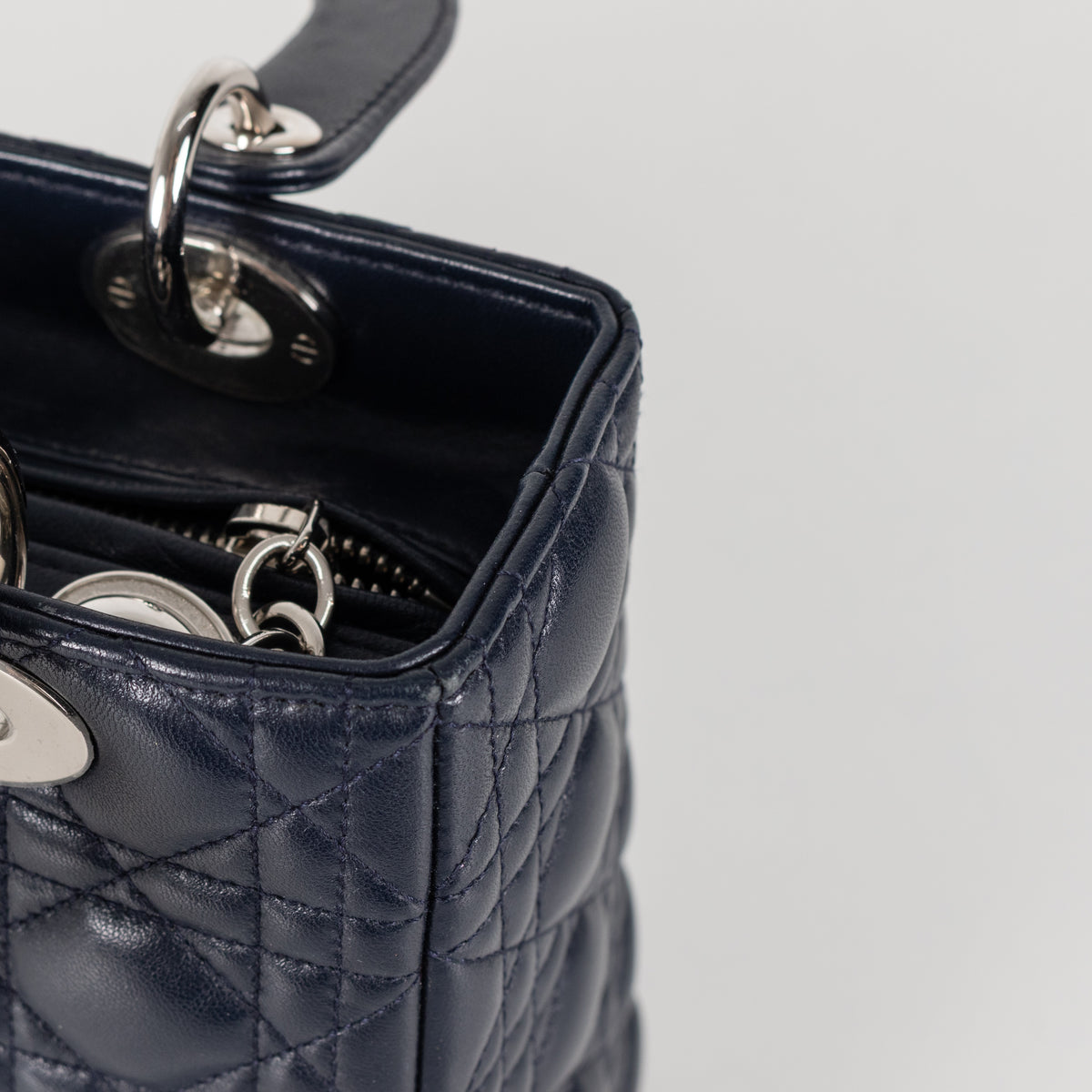 Christian Dior Navy Blue Lady Dior Medium Cannage Lambskin Bag - Image 12