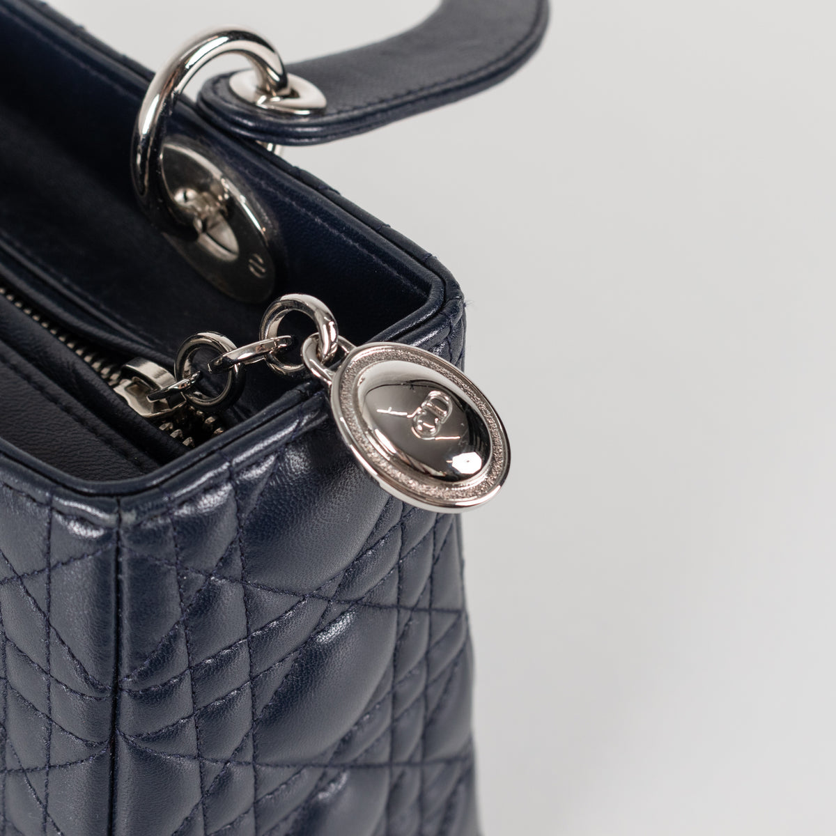 Christian Dior Navy Blue Lady Dior Medium Cannage Lambskin Bag - Image 13