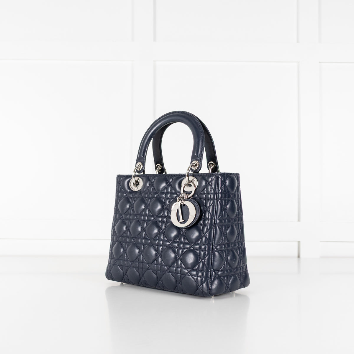 Christian Dior Navy Blue Lady Dior Medium Cannage Lambskin Bag - Image 6