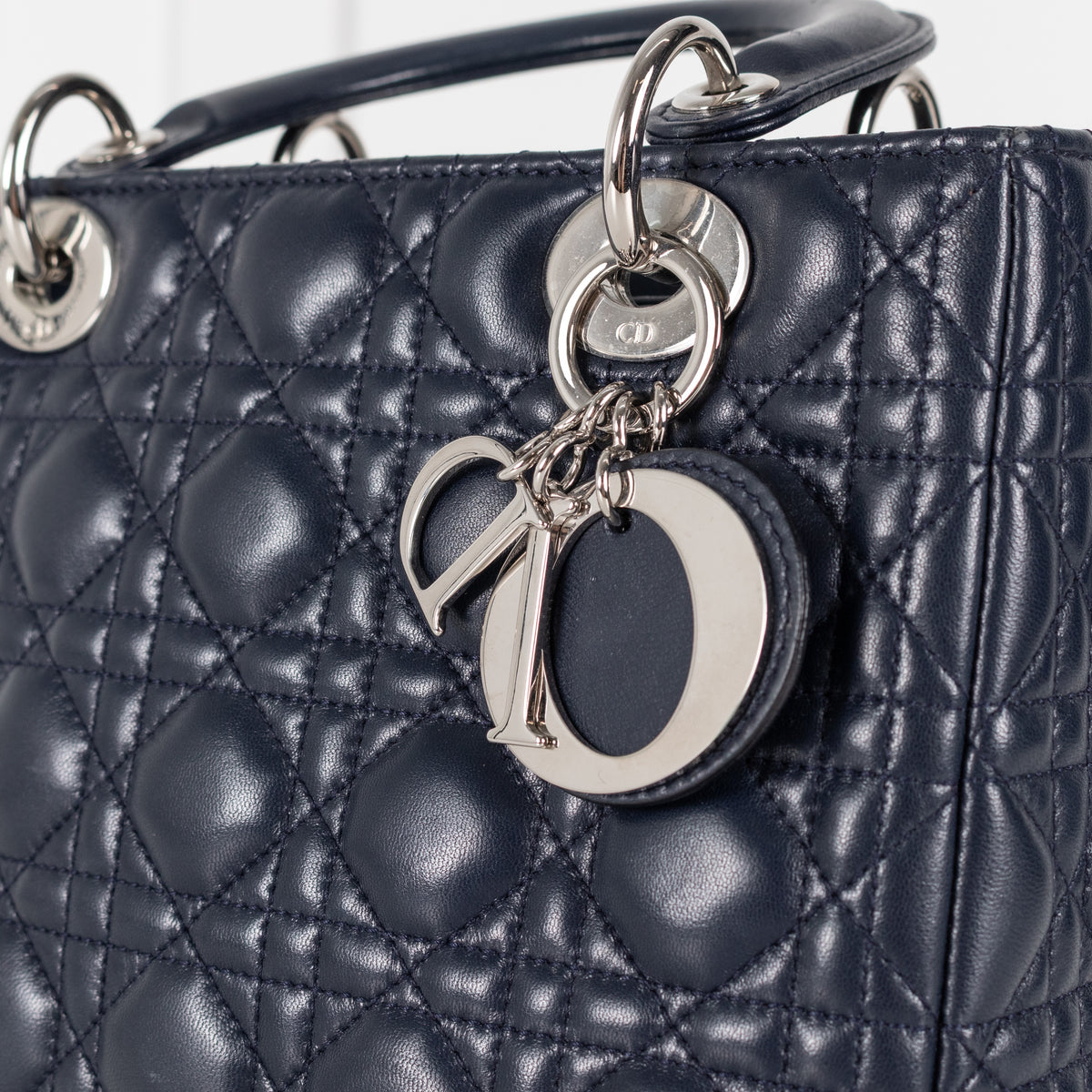 Christian Dior Navy Blue Lady Dior Medium Cannage Lambskin Bag - Image 7
