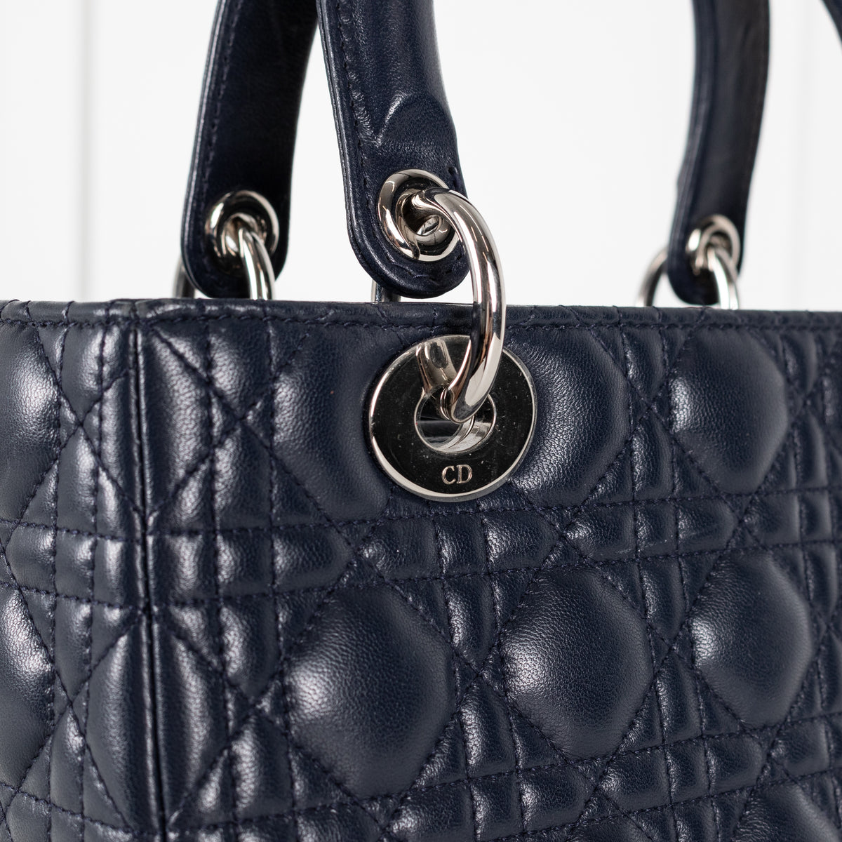 Christian Dior Navy Blue Lady Dior Medium Cannage Lambskin Bag - Image 9