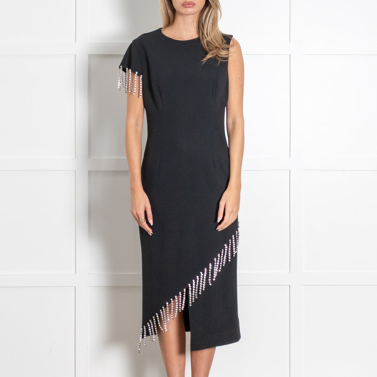 Christopher Kane Black Crystal Fringe Sleeveless Midi Dress - Image 2