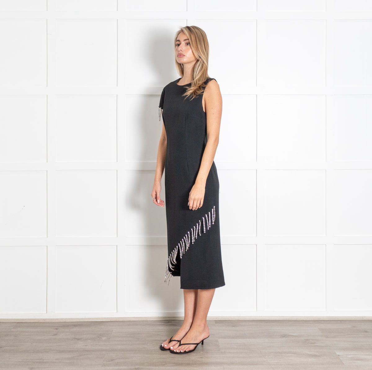 Christopher Kane Black Crystal Fringe Sleeveless Midi Dress - Image 3