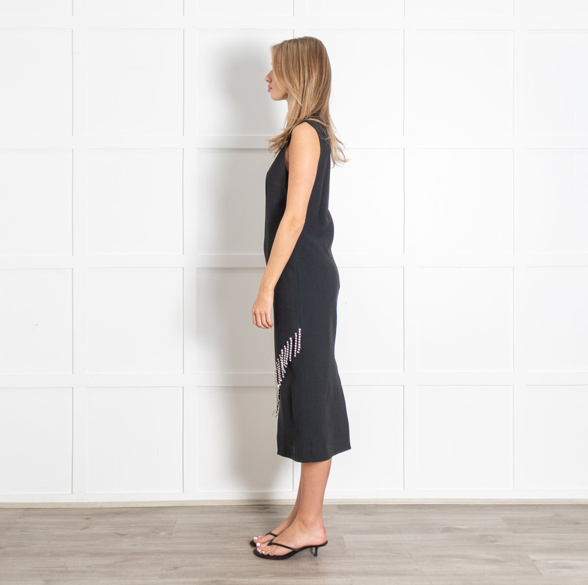 Christopher Kane Black Crystal Fringe Sleeveless Midi Dress - Image 4