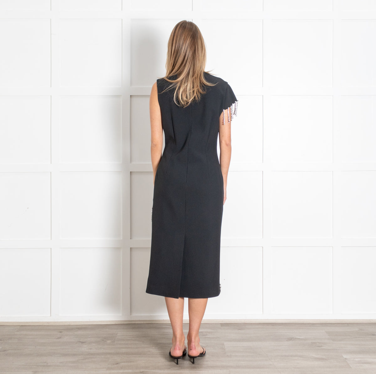 Christopher Kane Black Crystal Fringe Sleeveless Midi Dress - Image 5