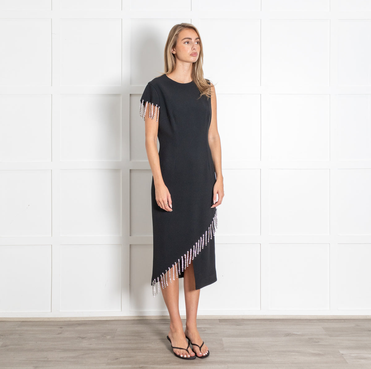 Christopher Kane Black Crystal Fringe Sleeveless Midi Dress - Image 7