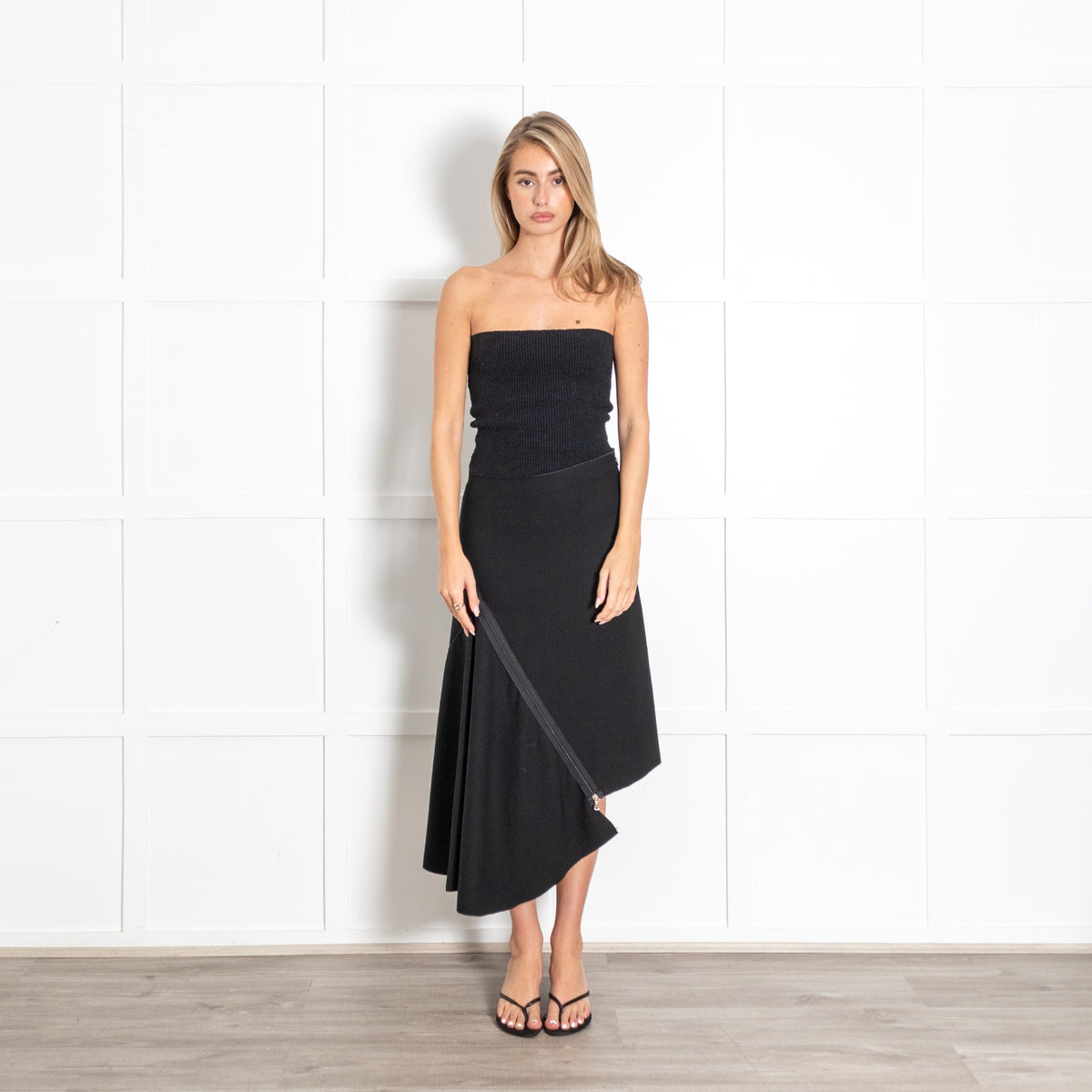 Clara Kito Black Diagonal Zipper Asymmetric Skirt - Image 1