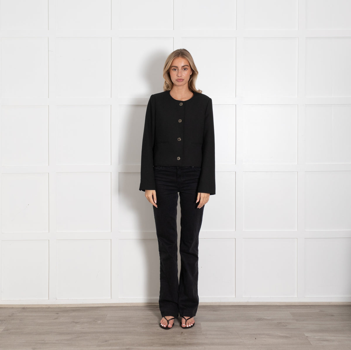 Claudie Pierlot Black Cropped Collarless Buttoned jacket - Image 1