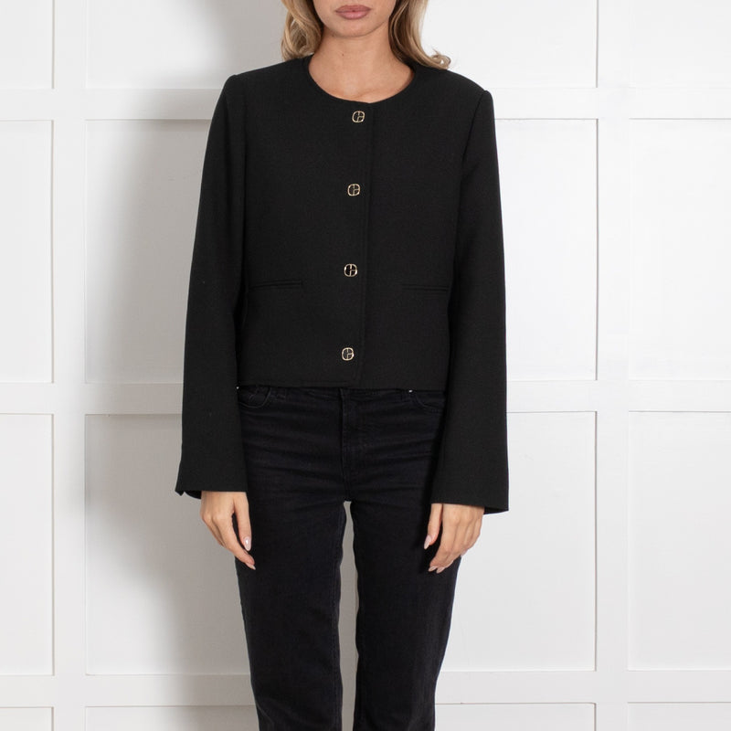Claudie Pierlot Black Cropped Collarless Buttoned jacket - Image 2