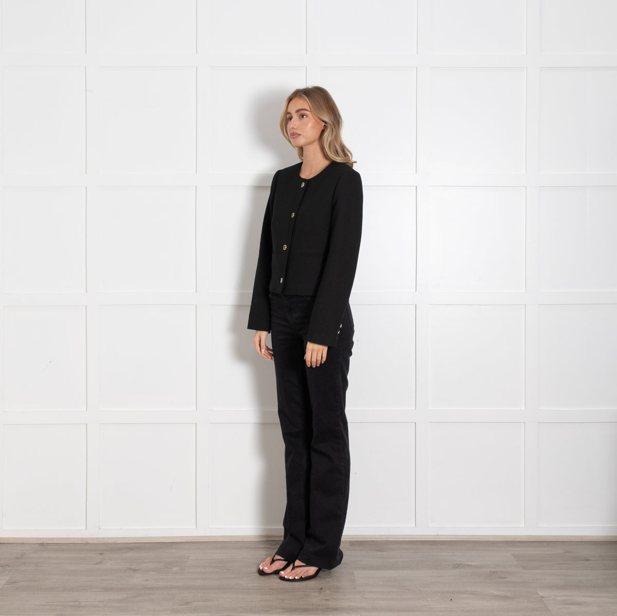 Claudie Pierlot Black Cropped Collarless Buttoned jacket - Image 3