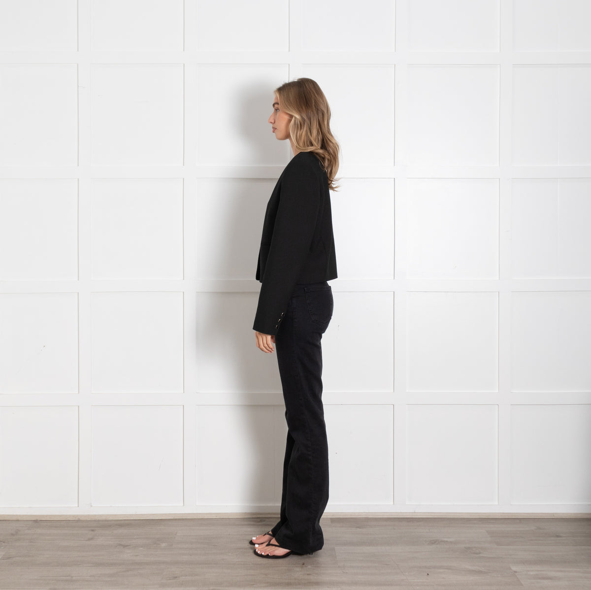 Claudie Pierlot Black Cropped Collarless Buttoned jacket - Image 4