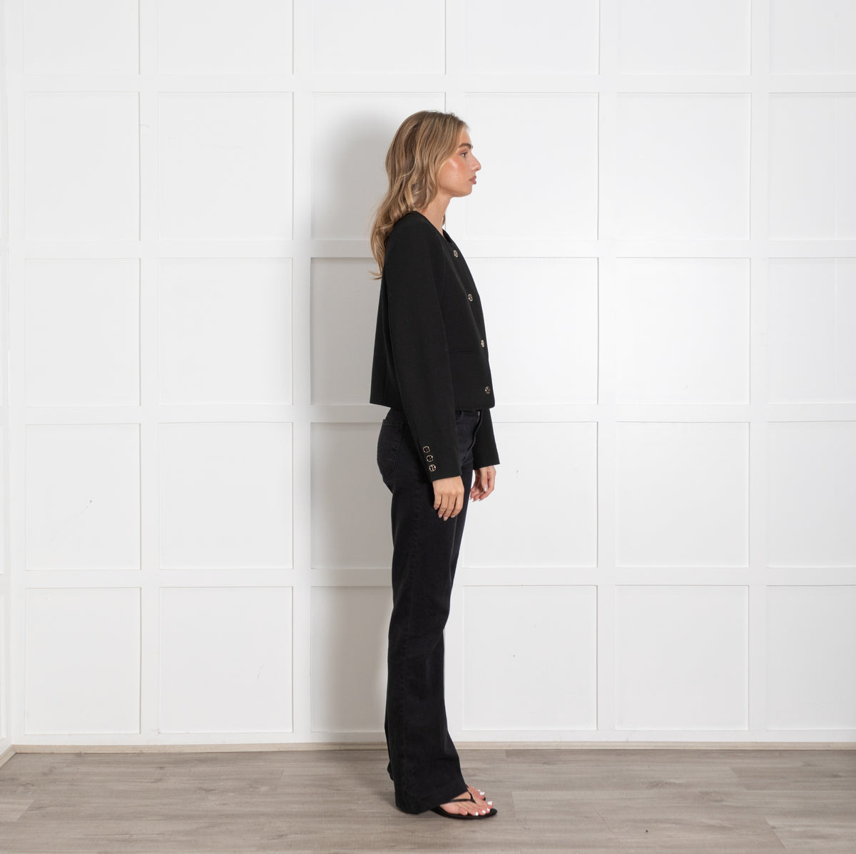 Claudie Pierlot Black Cropped Collarless Buttoned jacket - Image 6