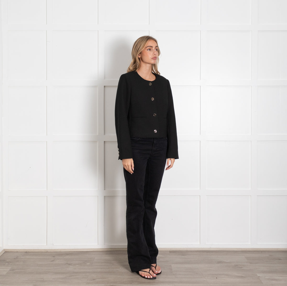 Claudie Pierlot Black Cropped Collarless Buttoned jacket - Image 7