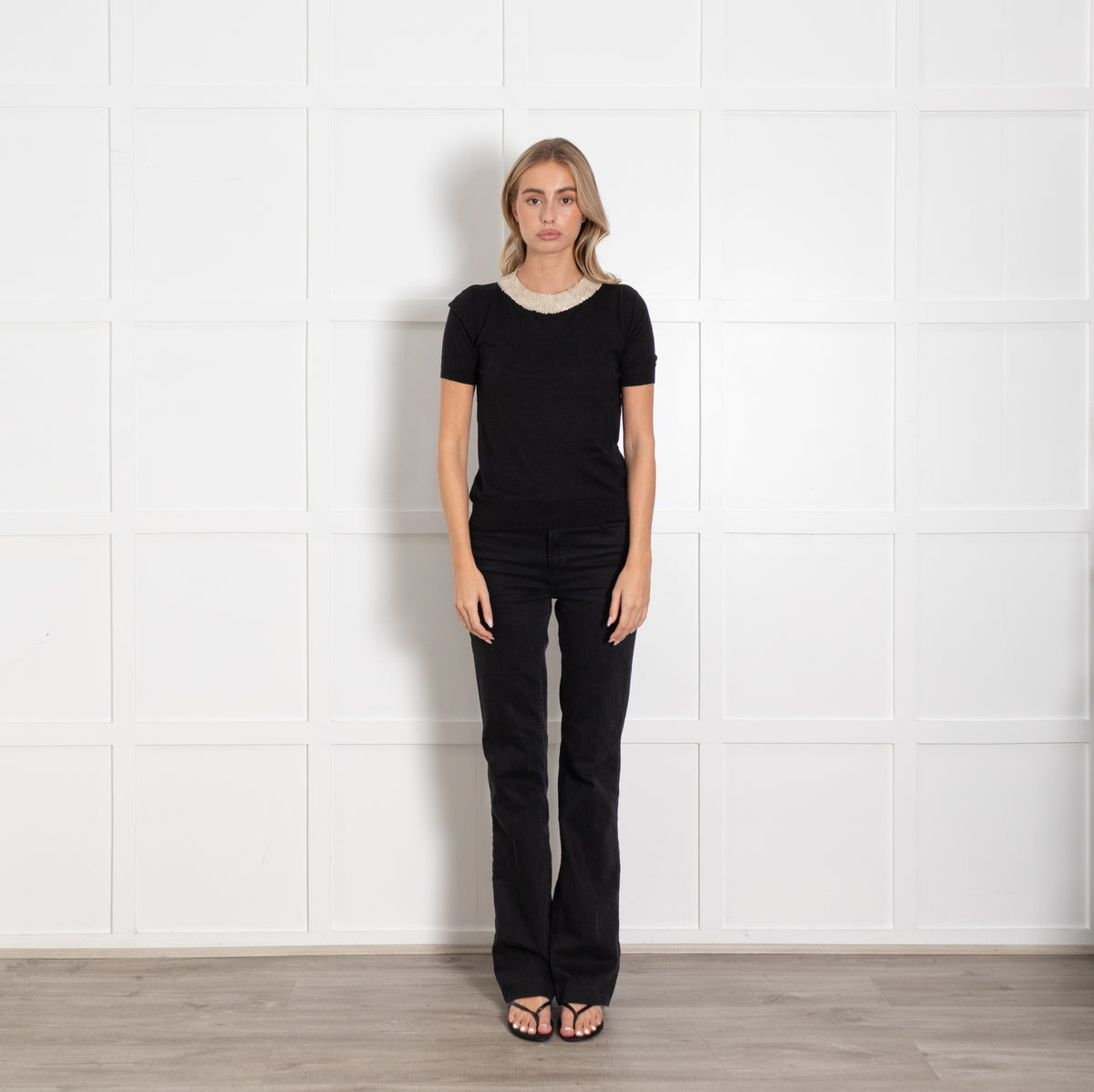 Claudie Pierlot Black Devore White Trim Top UK 10 - Image 1