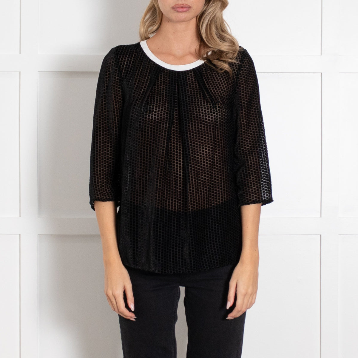Claudie Pierlot Black Devore White Trim Top UK 10 - Image 2