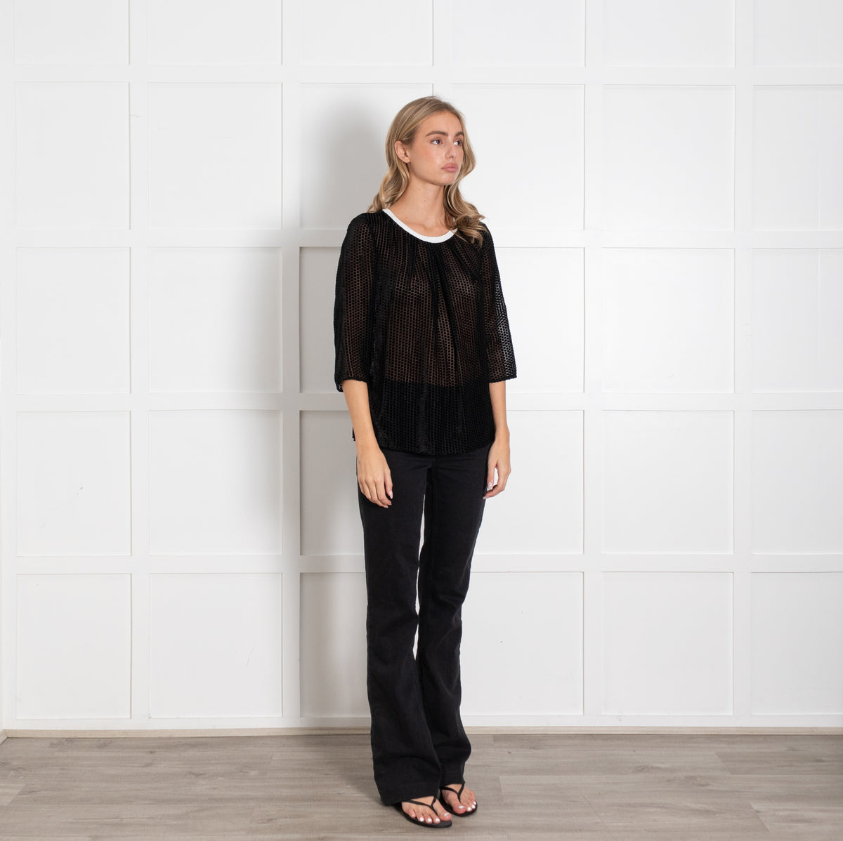 Claudie Pierlot Black Devore White Trim Top UK 10 - Image 7