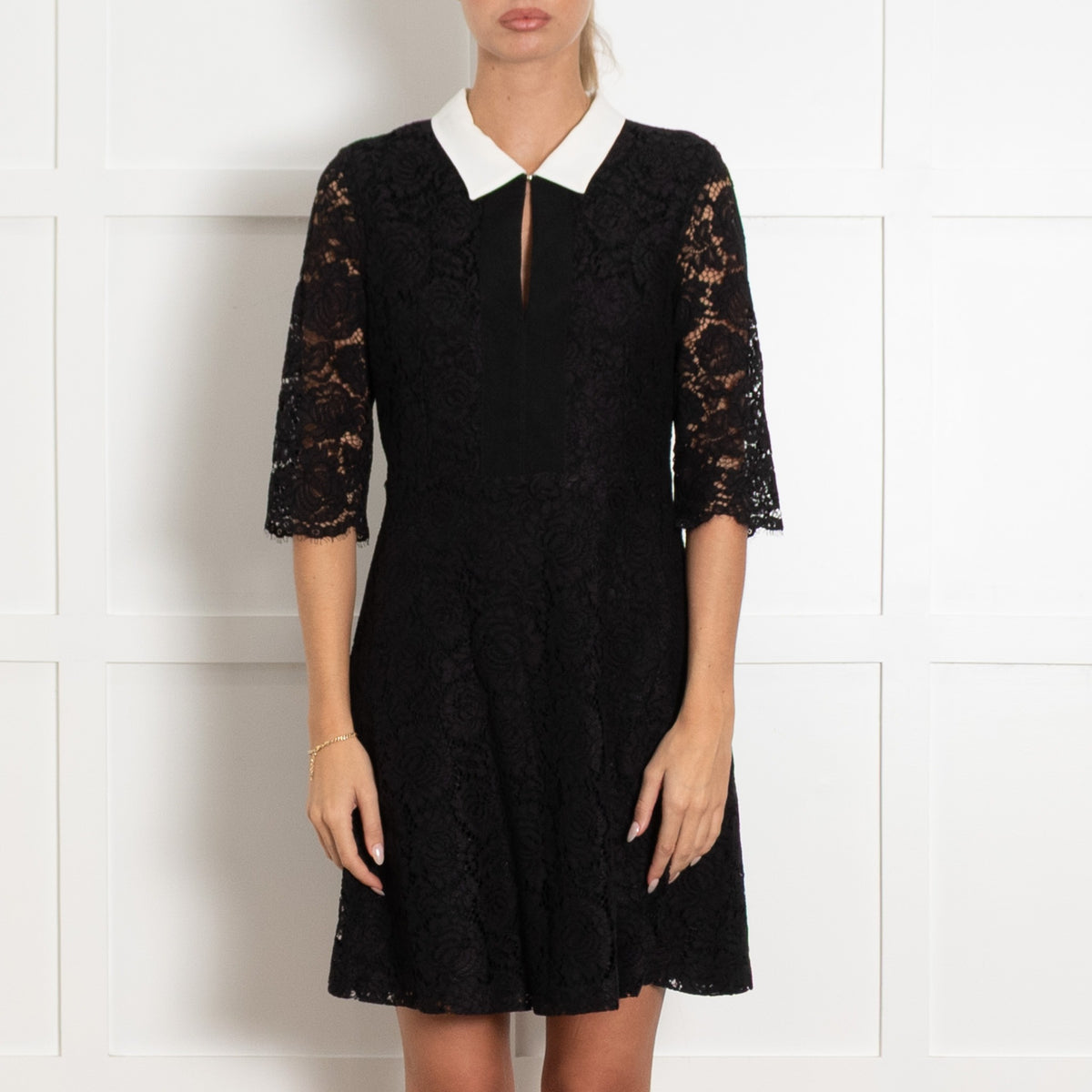 Claudie Pierlot Black Lace White Collar Dress - Image 1