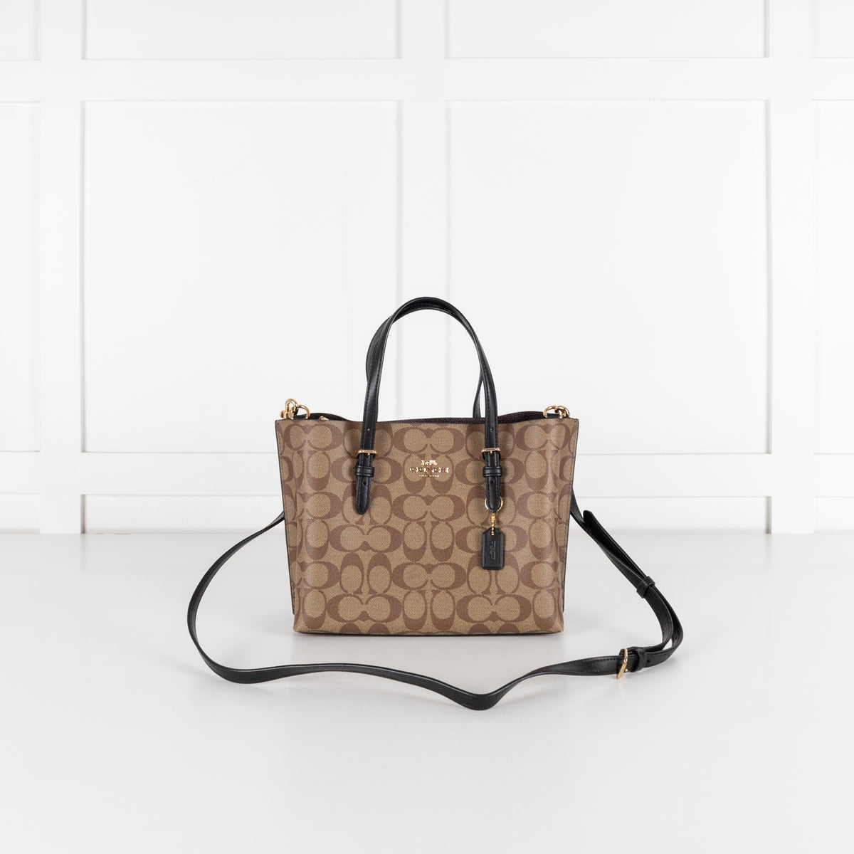 Coach Beige Signature Canvas Zippered Top Tote Bag - Image 1