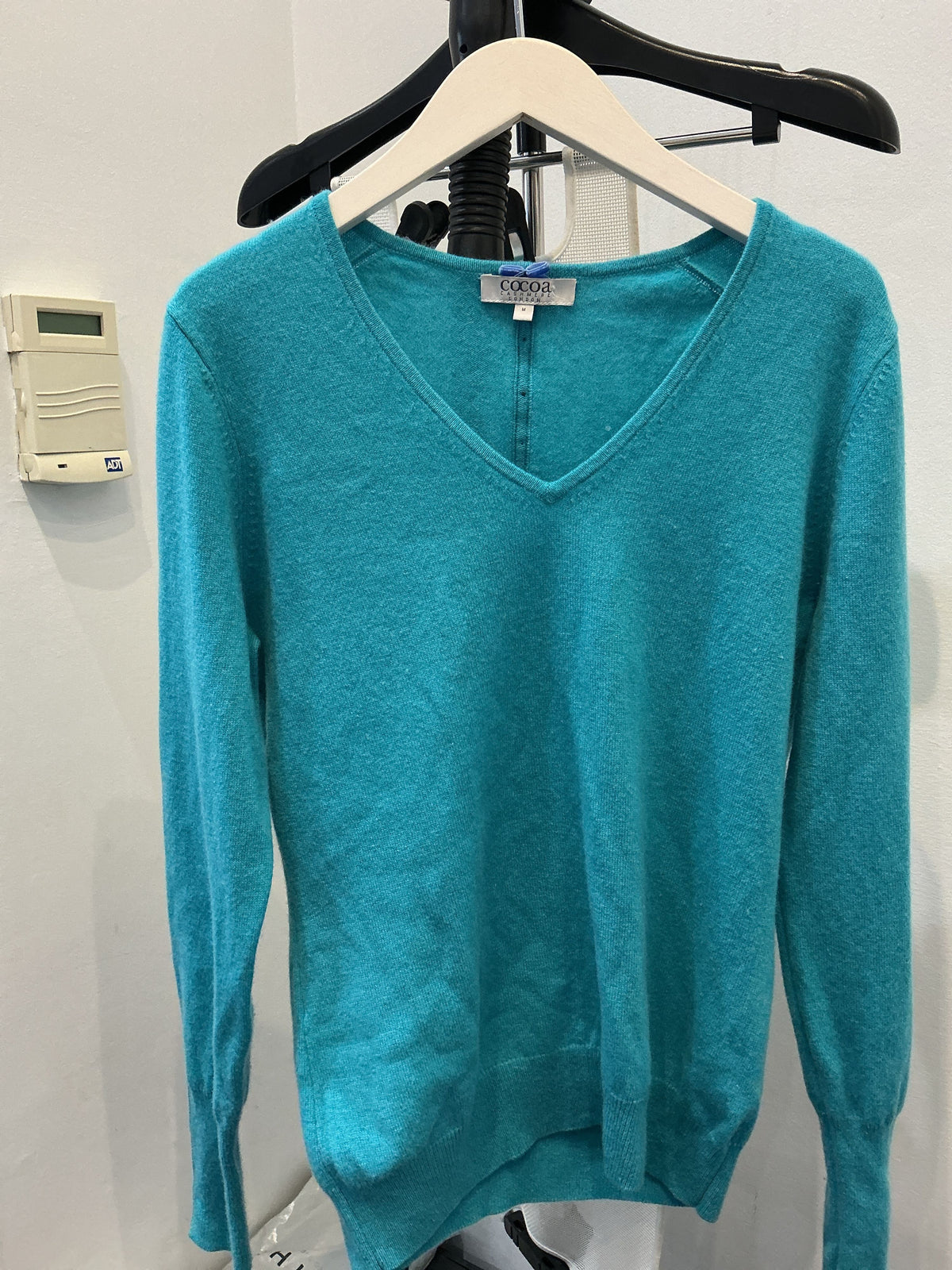 Cocoa Cashmere Turquoise Button Back Detail V-Neck Sweater - Image 1