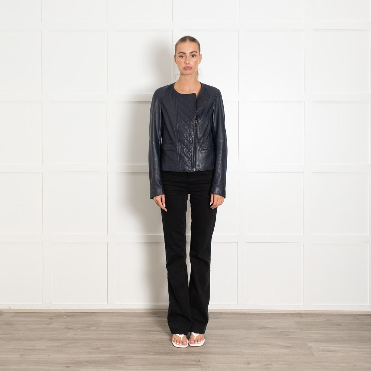 Comptoir Des Cotonniers Blue Leather Biker Jacket - Image 1