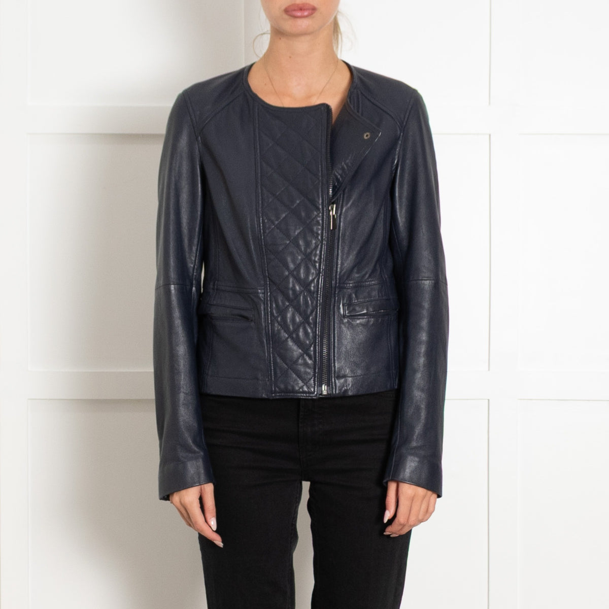 Comptoir Des Cotonniers Blue Leather Biker Jacket - Image 2
