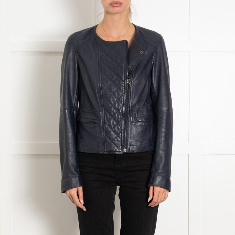 Comptoir Des Cotonniers Blue Leather Biker Jacket - Image 2