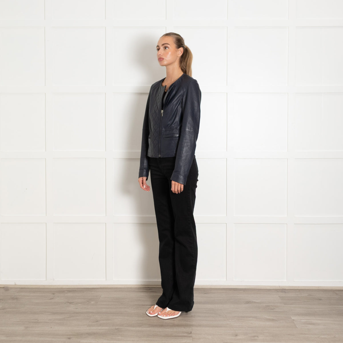 Comptoir Des Cotonniers Blue Leather Biker Jacket - Image 3