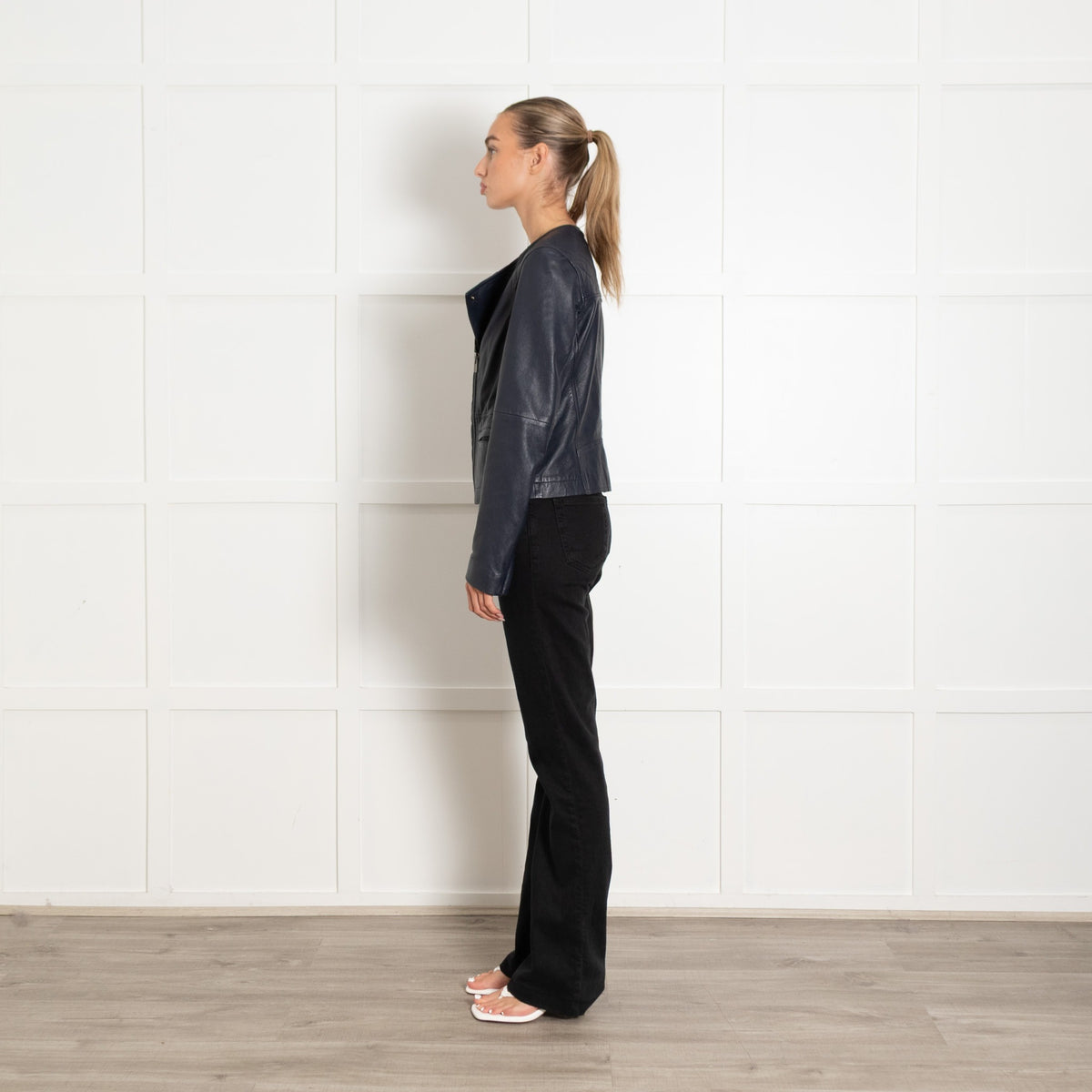 Comptoir Des Cotonniers Blue Leather Biker Jacket - Image 4