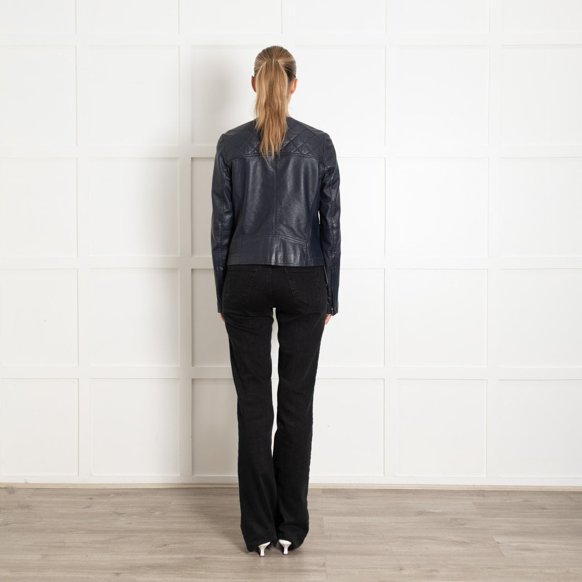 Comptoir Des Cotonniers Blue Leather Biker Jacket - Image 5