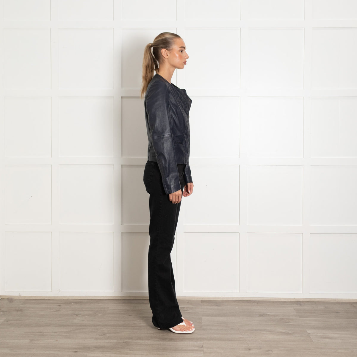 Comptoir Des Cotonniers Blue Leather Biker Jacket - Image 6