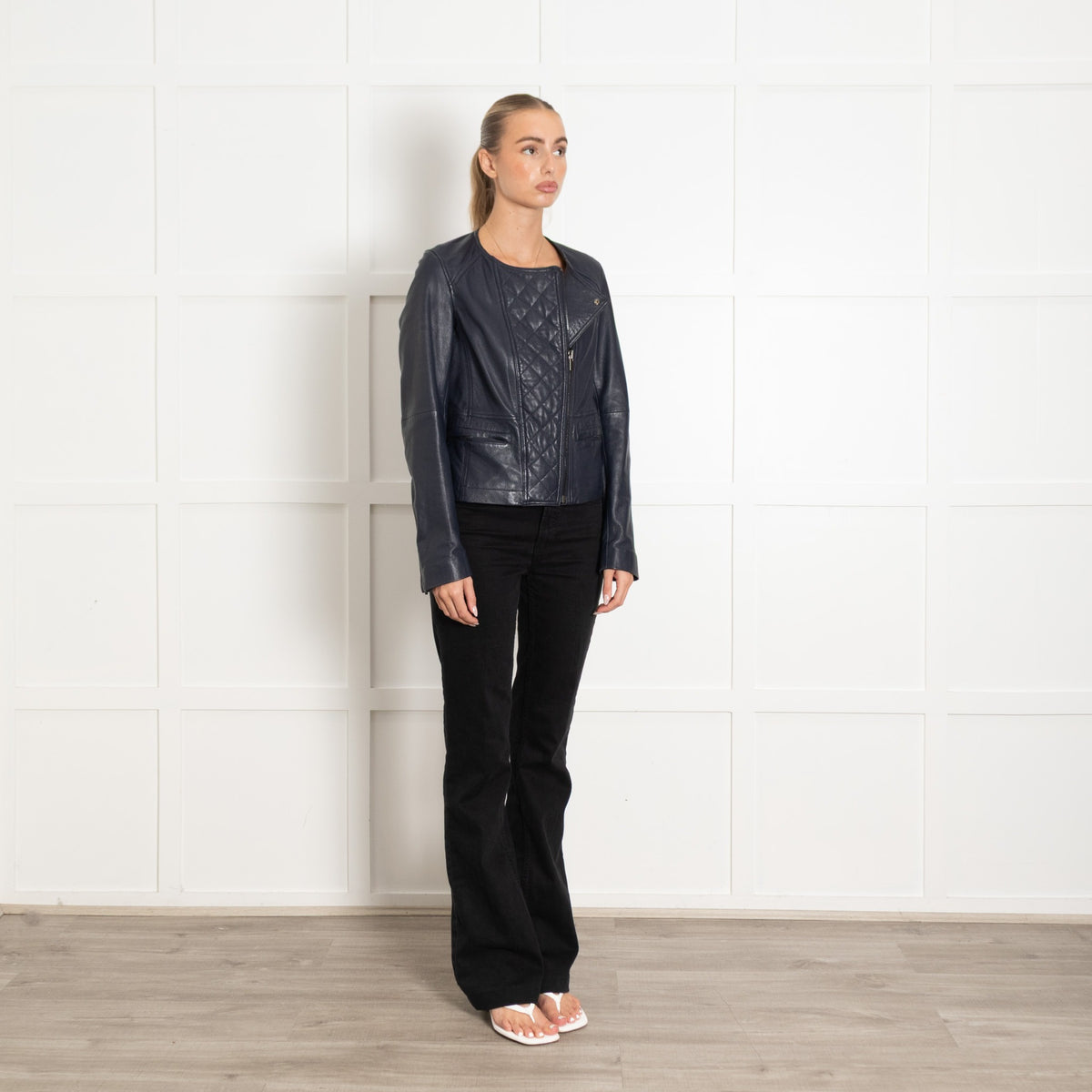 Comptoir Des Cotonniers Blue Leather Biker Jacket - Image 7